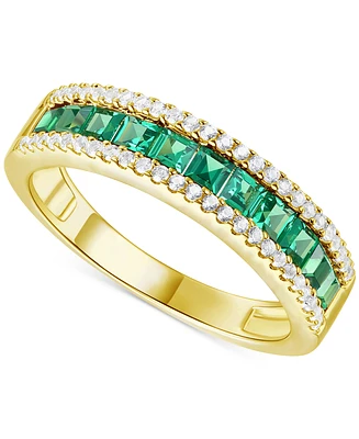 Lab-Grown Emerald (3/8 ct. t.w.) & White Sapphire (1/4 Band 14k Gold-Plated Sterling Silver (Also Lab