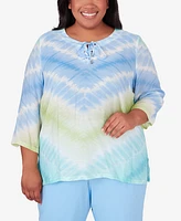 Alfred Dunner Plus Size Hyannisport Tie Dye Chevron Tunic Top