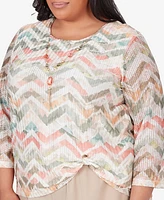 Alfred Dunner Plus Tuscan Sunset Textured Chevron Top with Twisted Detail