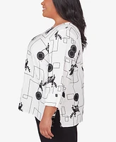 Alfred Dunner Plus Size Opposites Attract Black White Geometric Top