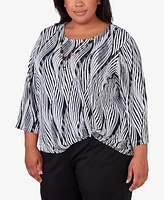 Alfred Dunner Plus Opposites Attract Swirl Top with Necklace