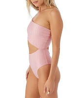 O'Neill Juniors' Mizi Asymmetric Ribbed Metallic One-Piece Swimsuit