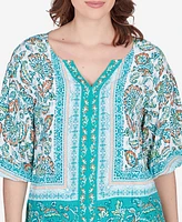 Ruby Rd. Petite Floral Breeze Puff Sleeve Border Top