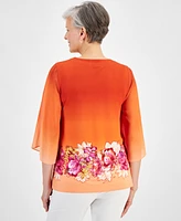 Jm Collection Petite Marrakesh Mix-Print Chiffon Top, Created for Macy's