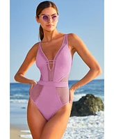 Becca Women's Network Plunge-Neck One-Piece Swimsuit