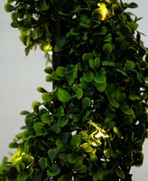 Nearly Natural 45in. Uv Resistant Artificial Boxwood Spiral Topiary Tree with Led Lights in Decorative Planter Indoor/Outdoor
