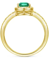 Lab-Grown Emerald (1/2 ct. t.w.) & White Sapphire (1/10 Pear Halo V Ring 14k Gold