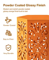 Glitzhome Multi-Functional Set of 2 Orange Cutout Floral Hexagonal Garden Stools or Planter Stand