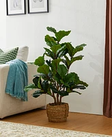 Glitzhome 3.5ft. Faux Fiddle Leaf Fig Tree in Pot