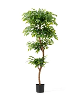 Glitzhome 5ft. Creative Shaped Faux Ficus Tree in Pot