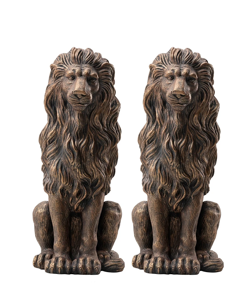 Glitzhome Set of 2 Oversized Bronze Sitting Lion Garden Statue