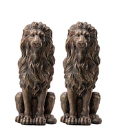 Glitzhome Set of 2 Oversized Bronze Sitting Lion Garden Statue