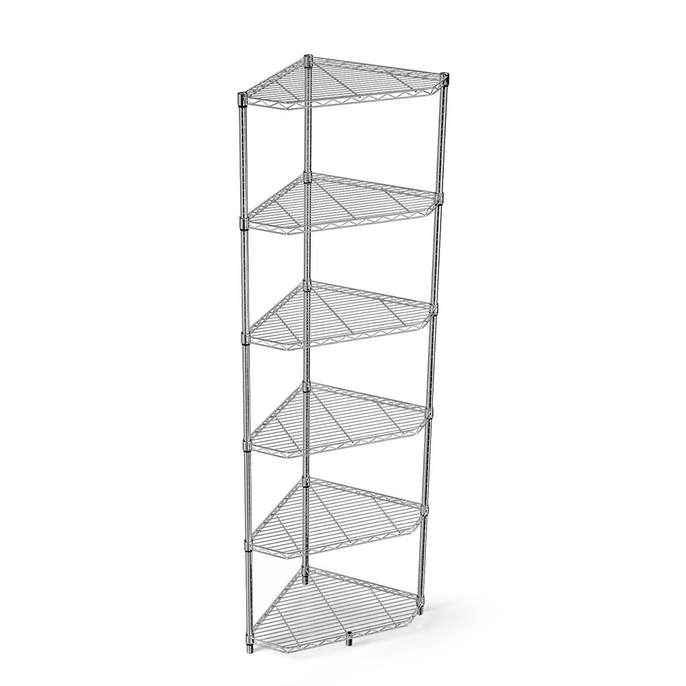 Simplie Fun 6-Tier Chrome Corner Wire Shelf: Adjustable, Heavy Duty Storage Display