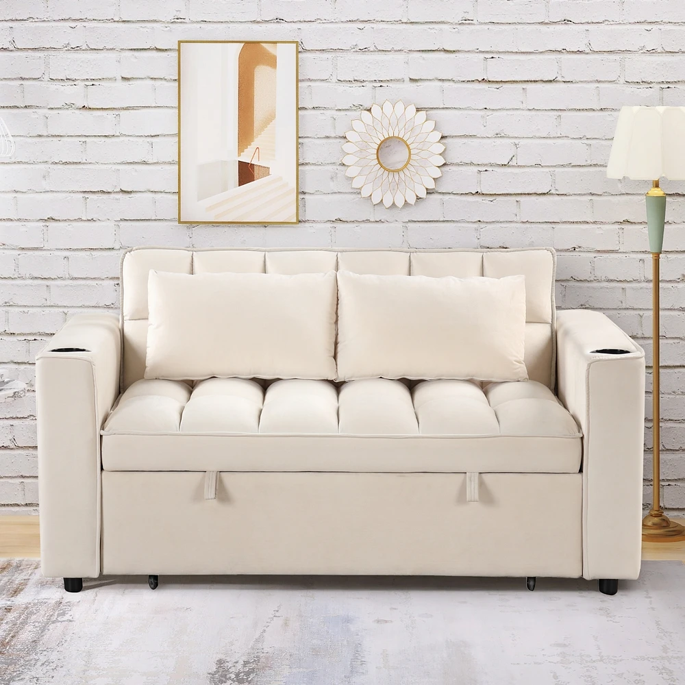 Simplie Fun 55.3" 41 Multifunctional Sofa Bed With Cup Holder And Usb Port For Living Room
