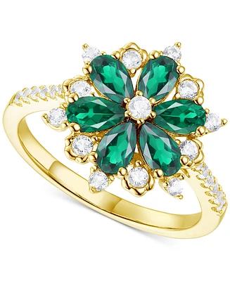 Lab-Grown Emerald (7/8 ct. t.w.) & White Sapphire (1/8 Flower Ring 14k Gold