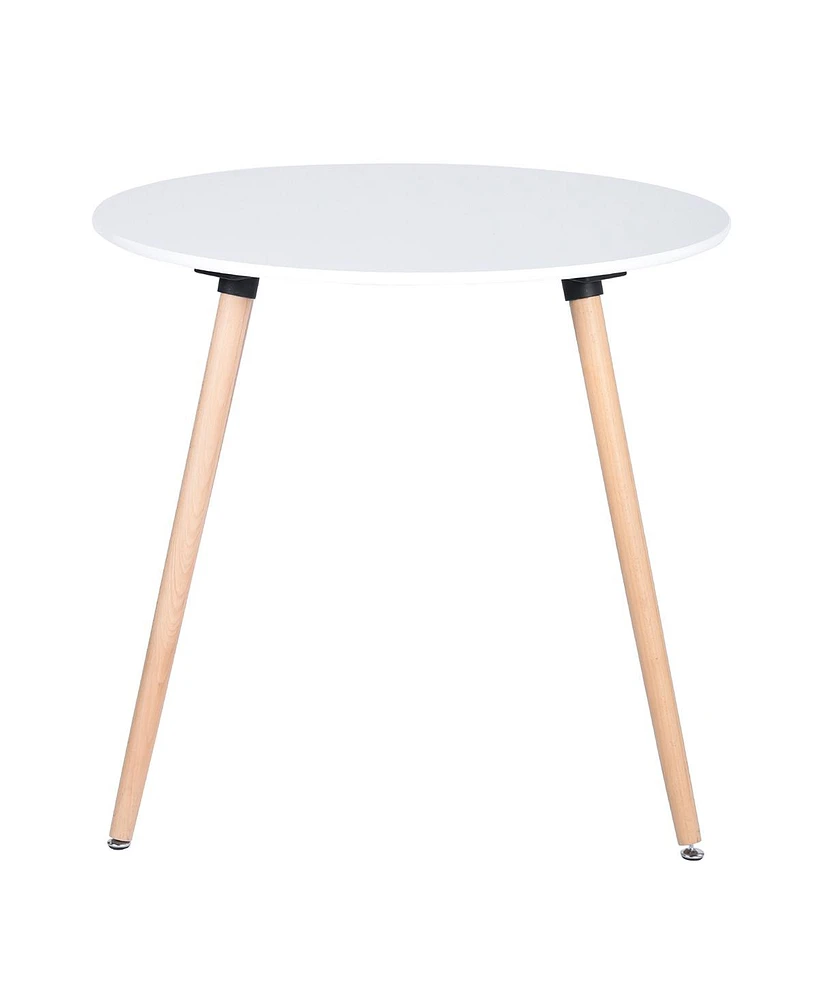 Simplie Fun Round Dining Table With Beech Wood Legs, Modern Wooden Kitchen Table For Dining Room Kitchen (White)