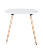 Simplie Fun Round Dining Table With Beech Wood Legs, Modern Wooden Kitchen Table For Dining Room Kitchen (White)