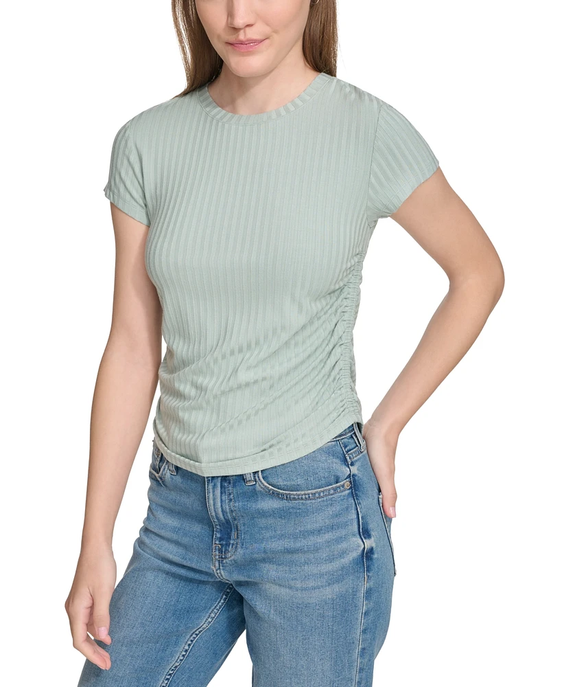 Calvin Klein Jeans Women's Short-Sleeve Side-Ruched Crop Top