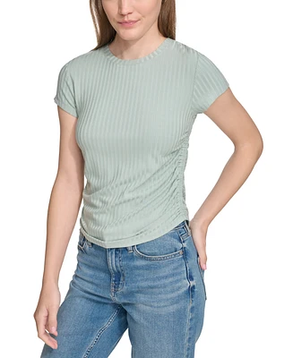 Calvin Klein Jeans Women's Short-Sleeve Side-Ruched Crop Top