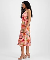 Anne Klein Women's Linen-Blend Floral-Print Midi Dress