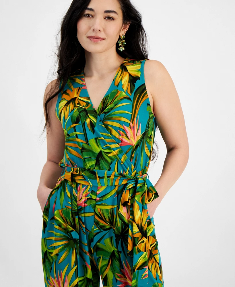 I.n.c. International Concepts Petite Printed Tie-Waist Sleeveless Jumpsuit, Created for Macy's