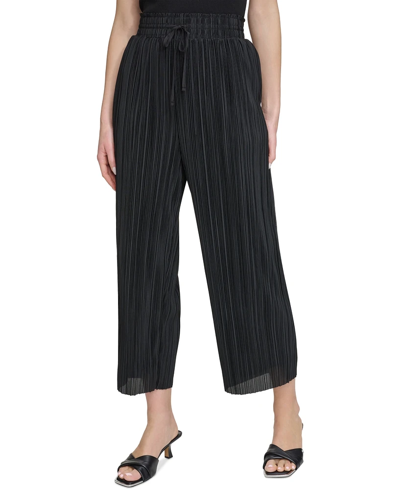 Dkny Women's High-Rise Cropped Wide-Leg Plisse Pants