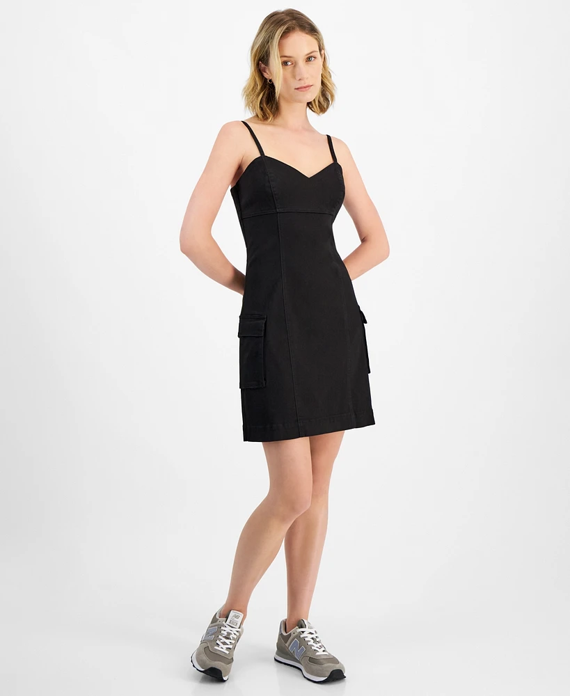 Tinseltown Juniors' Sweetheart-Neck Cargo Mini Dress