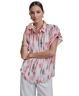 Dkny Women's Crinkle Chiffon Printed Dolman-Sleeve Blouse