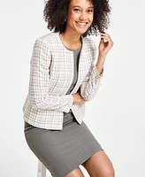 Kasper Petite Tweed Collarless Open-Front Blazer