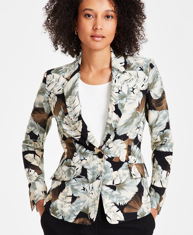 Kasper Women's Leaf-Print One-Button Blazer