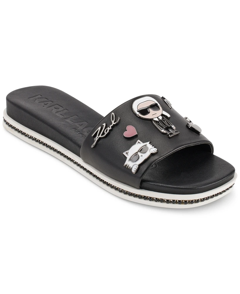 Karl Lagerfeld Paris Women's Jeslyn Bon Voyage Embellished Slide Sandals