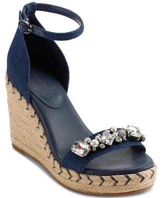 Karl Lagerfeld Paris Catalyna Embellished Wedge Espadrille Sandals