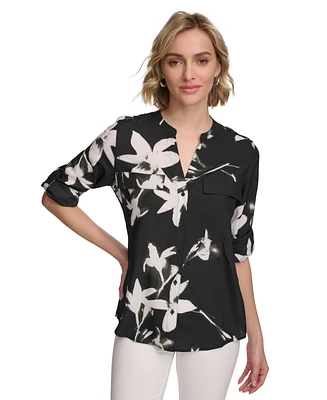 Calvin Klein Women's Floral Print Button Down Shirt