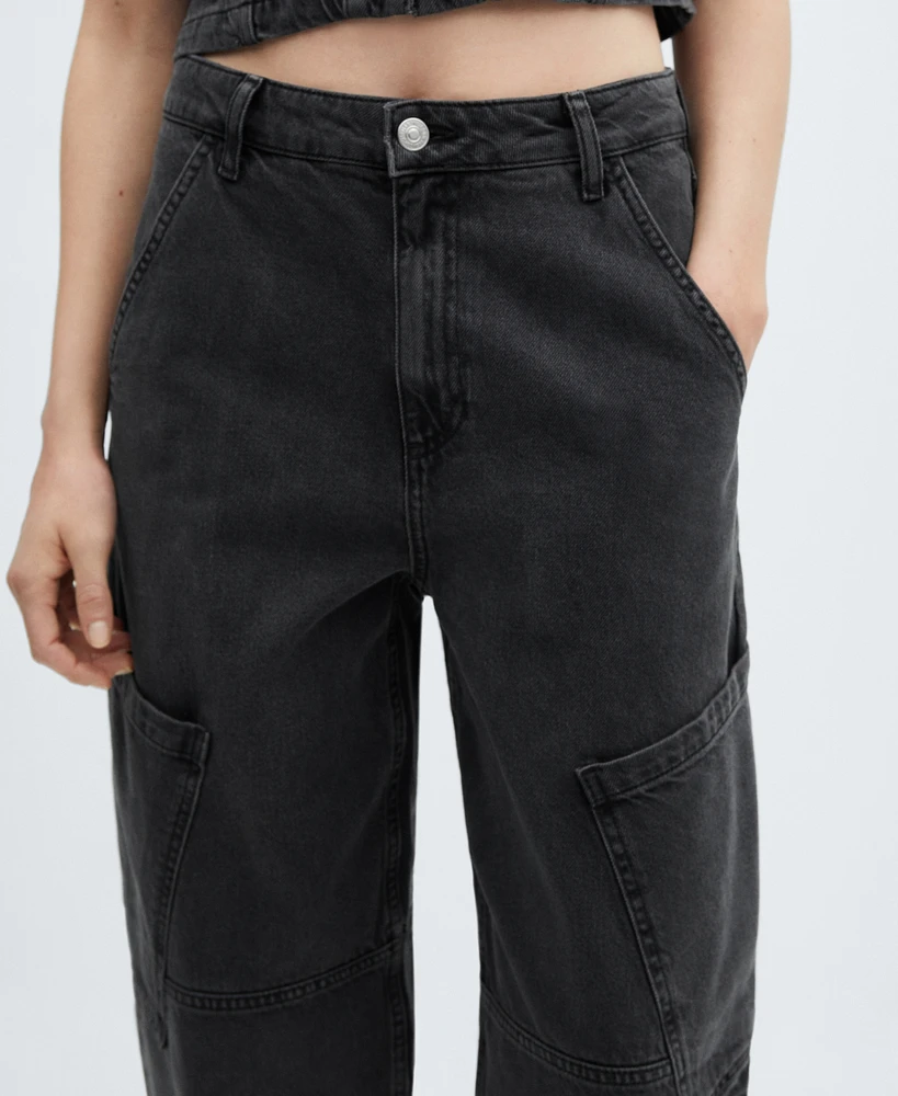 Mango Women's Mid-Rise Slouchy Cargo Jeans
