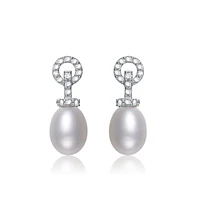 Genevive Sterling Silver White Gold Plated Cubic Zirconia Pearl Drop Earrings