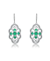 Genevive Classic Sterling Silver White Gold Plated with Round Cubic Zirconia Leverback Filigree Earrings