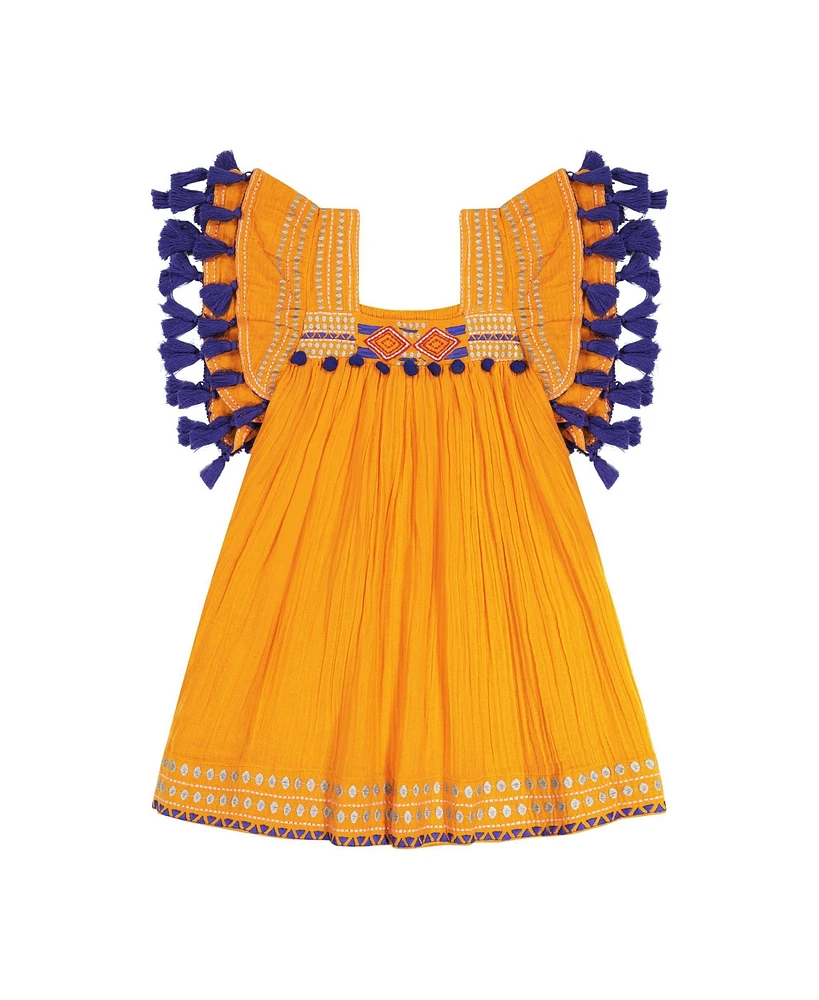 Mer St. Barth Little Girls Serena Tassel Dress Marigold Embroidery