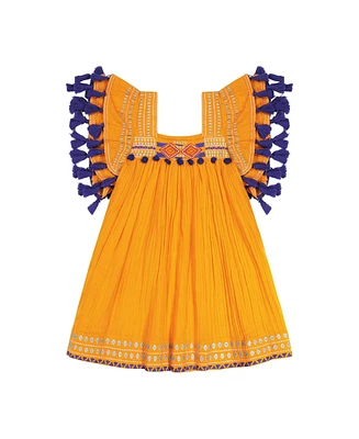 Mer St. Barth Little Girls Serena Tassel Dress Marigold Embroidery