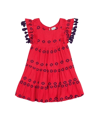 Mer St. Barth Little Girls Sophie Tassel Dress Red Embroidery