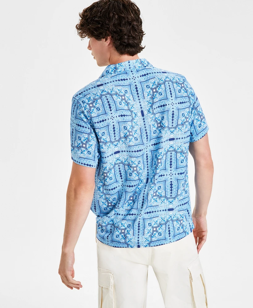 Guess Men's Tile-Print Button-Down Camp Shirt