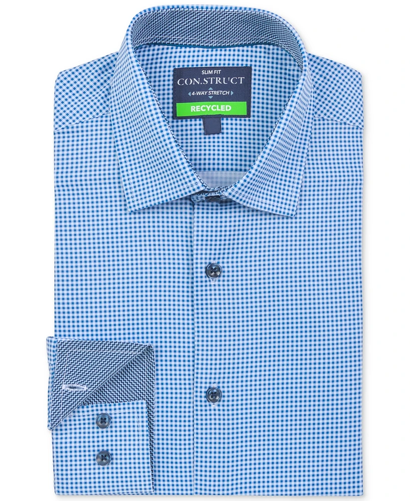 Men's Recycled Slim Fit Gingham Performance Stretch Cooling Comfort Dress Shirt