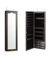 Sugift Door Hanging Mirror Jewelry Armoire with Full Length Mirror and 6 Drawers