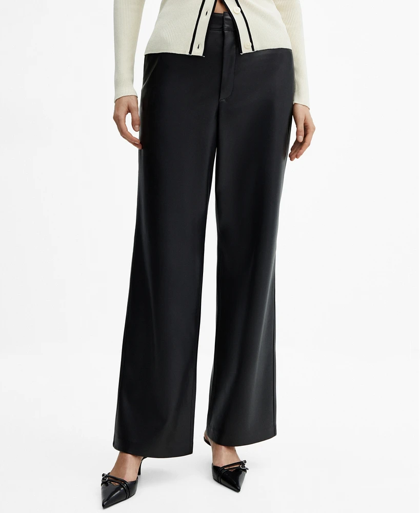 Mango Women's Leather Effect High Waist Pants