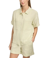 Andrew Marc Sport Women's Short-Sleeve Gauze Button-Front Camp Shirt