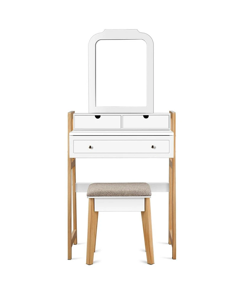 Sugift Vanity Table Set with Cushioned Stool and Large Mirror