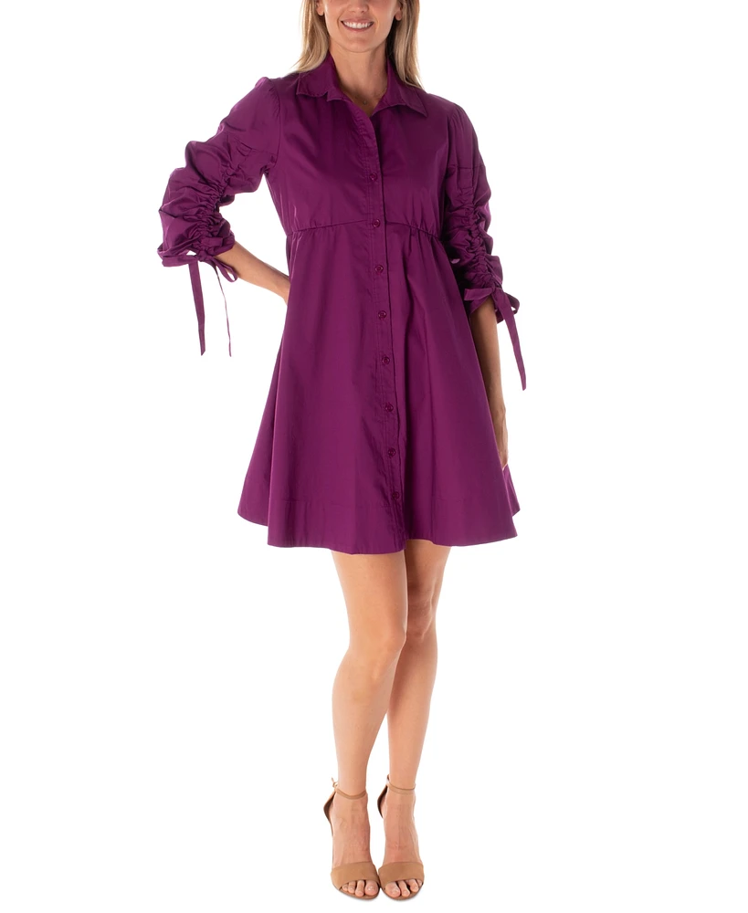 Maison Tara Women's Ruched-Sleeve Shirtdress