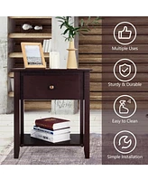 Sugift Nightstand with Drawer and Storage Shelf for Bedroom