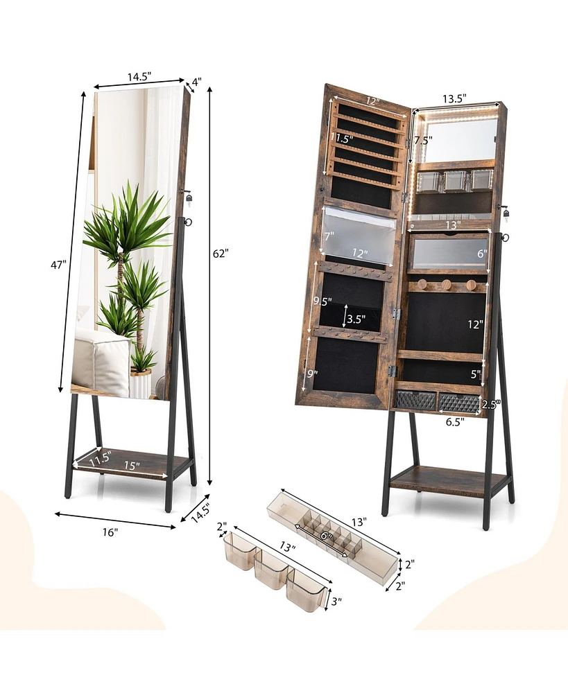 Sugift Freestanding Jewelry Cabinet with Full-Length Mirror