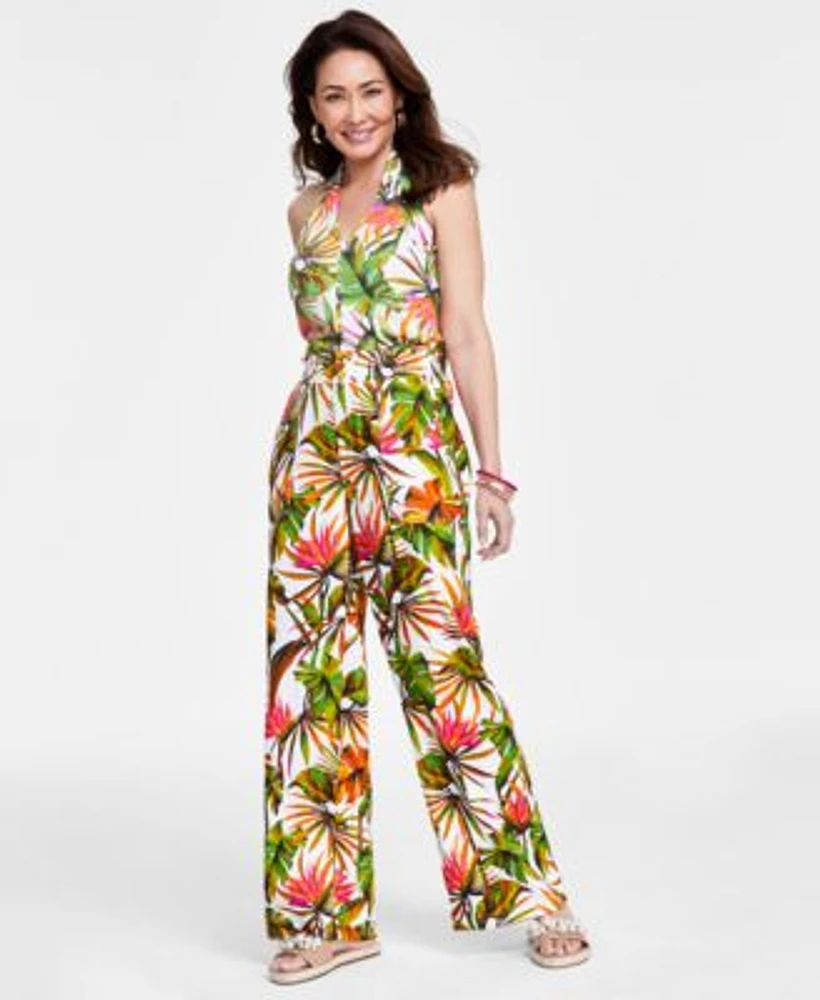 I.N.C. International Concepts Petite Linen Blend Printed Halter Top Printed Wide Leg Pants Created For Macys