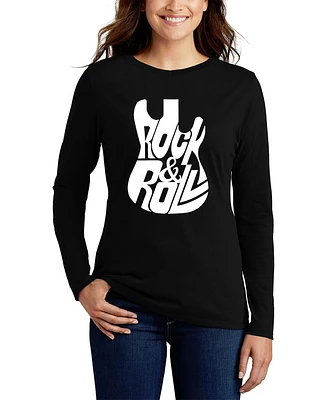 La Pop Art Women's Word Rock And Roll Guitar Long Sleeve T-Shirt